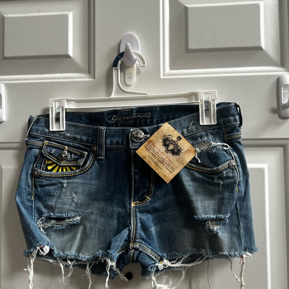 Y2K GIOVANNI Women's Distressed Denim Shorts Shorts in Dark Blue Sz 28